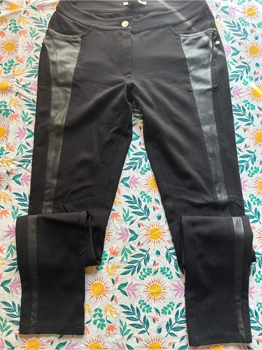 Alberto Makali Black Faux-Leather Trim Ponte Pants